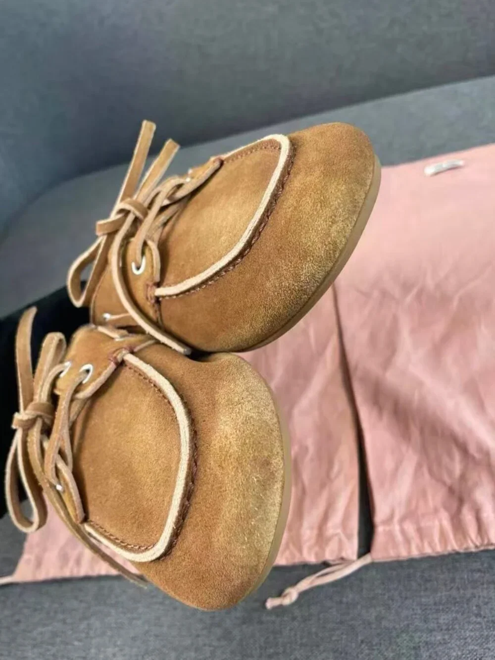 Miu Miu Vintage Brown Suede Boat Shoe Mules